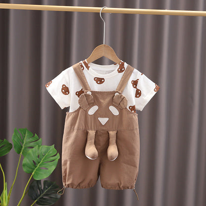 Creative Printed Baby Summer Backpack Pants Set - Creative Printed Baby Summer Set Short Sleeve Suit