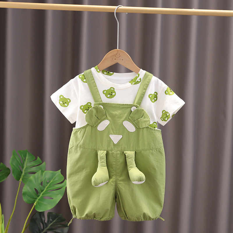 Creative Printed Baby Summer Backpack Pants Set - Creative Printed Baby Summer Set Short Sleeve Suit