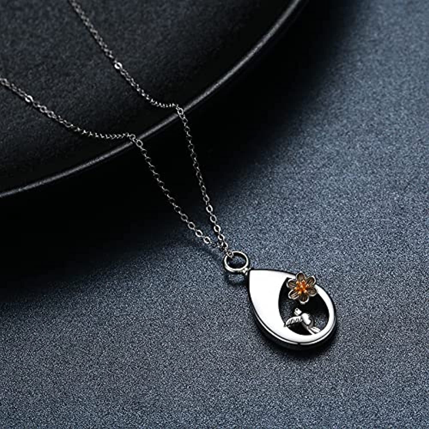 Cremation for Ashes Hummingbird Urn Necklace Teardrop Urn Pendant in Sterling Silver - Hummingbird Urn Necklace