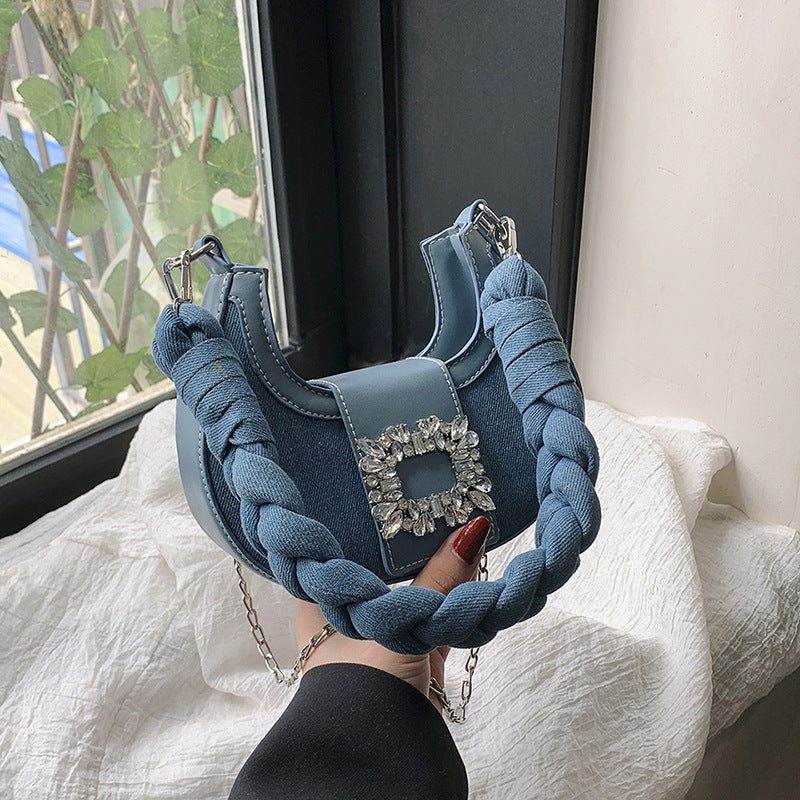 Crescent Moon Bag with Square Buckle and Twist Braid Design - Teleplus square buckle crescent twist braid