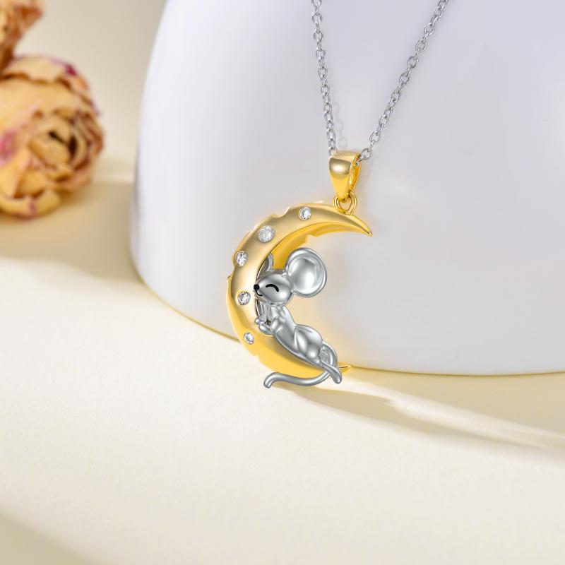 Crescent Moon Sleeping Mice Mouse in Sterling Silver - Sleepy Mouse Dreams on a Cheese Moon Jewelry