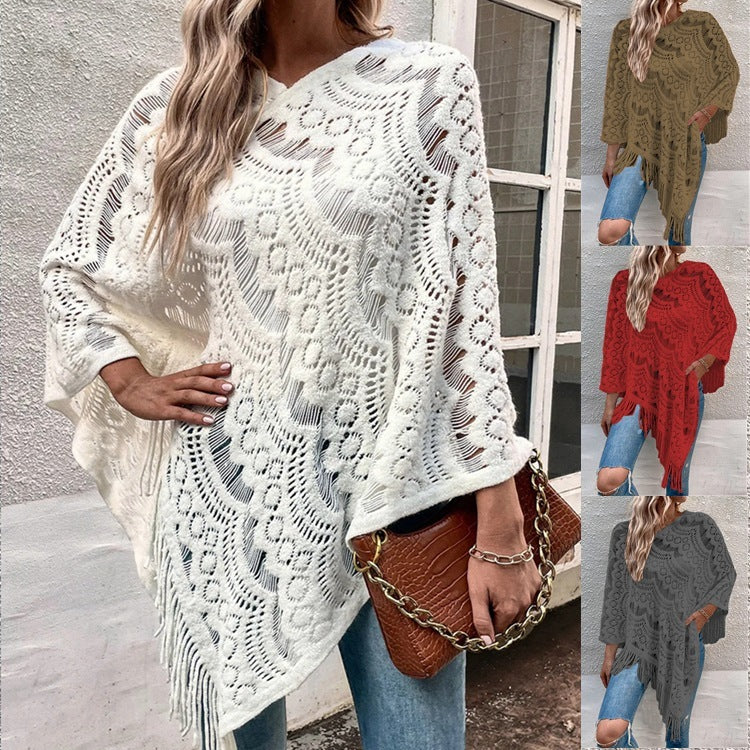 Crochet Flower Sweater Women’s Loose Pullover Long Sleeve Acrylic Knit Top - Teleplus Womens