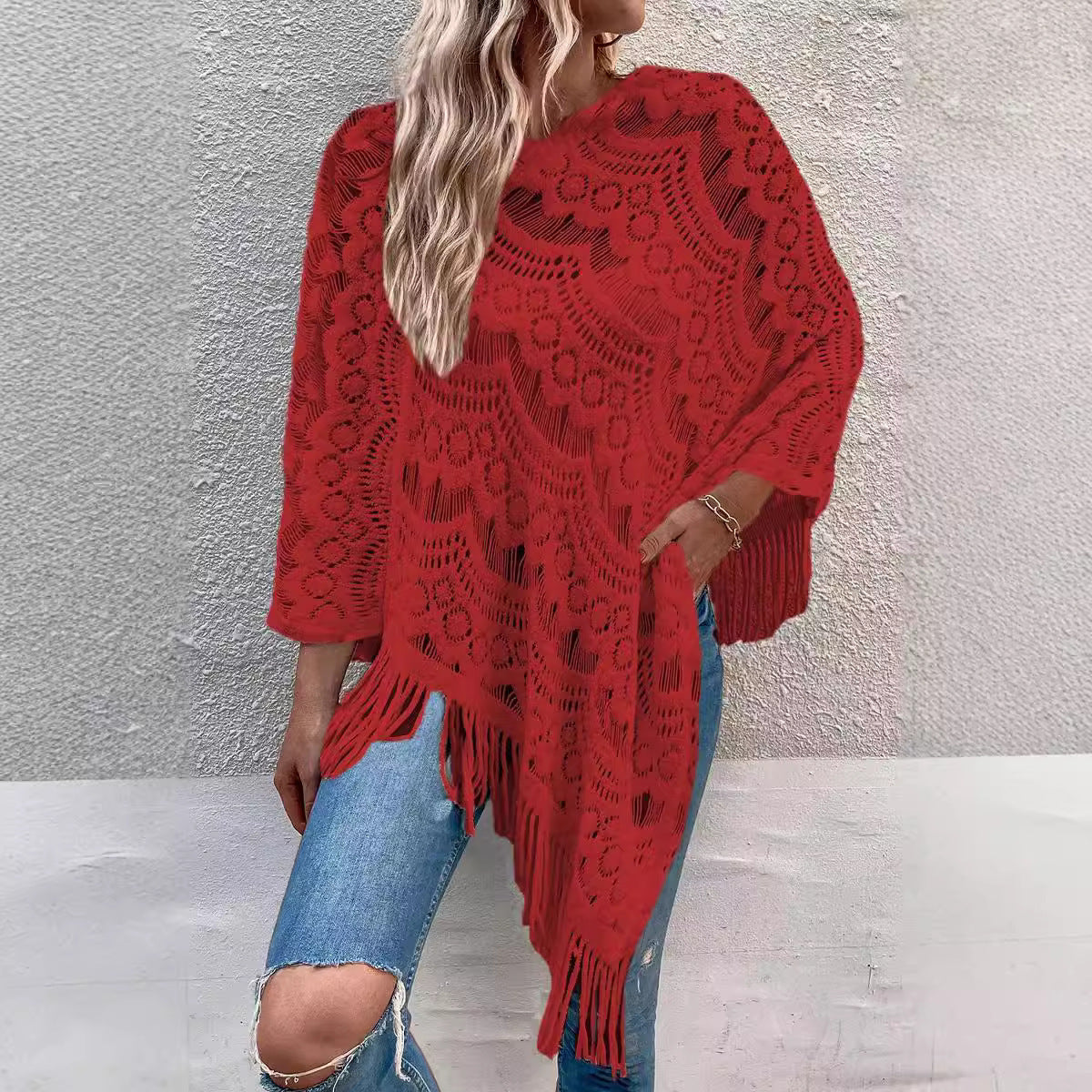 Crochet Flower Sweater Women’s Loose Pullover Long Sleeve Acrylic Knit Top - Teleplus Womens