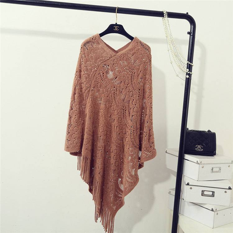 Crochet Flower Sweater Women’s Loose Pullover Long Sleeve Acrylic Knit Top - Teleplus Womens