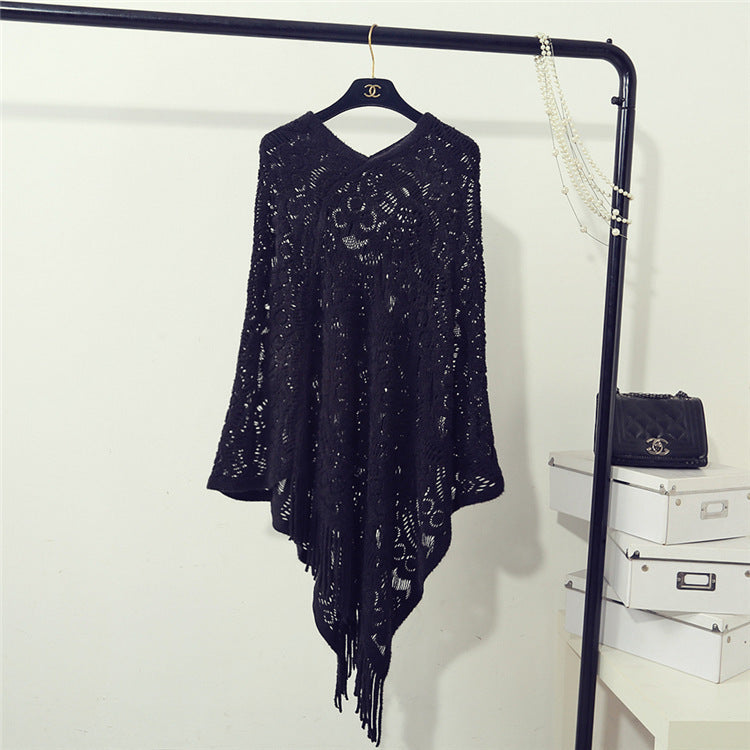 Crochet Flower Sweater Women’s Loose Pullover Long Sleeve Acrylic Knit Top - Teleplus Womens