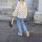 Crocheted Flowers Long Sleeve Pullover Sweater Apricot White S to XL - long sleeve