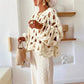 Crocheted Flowers Long Sleeve Pullover Sweater Apricot White S to XL - long sleeve