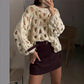 Crocheted Flowers Long Sleeve Pullover Sweater Apricot White S to XL - long sleeve