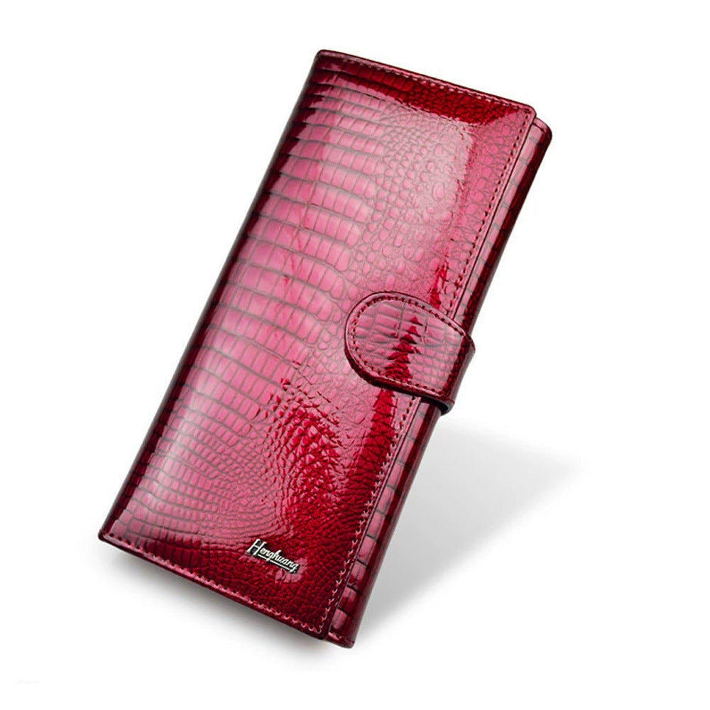Crocodile Pattern Leather Wallet for Women with Genuine Cowhide Lining - Teleplus