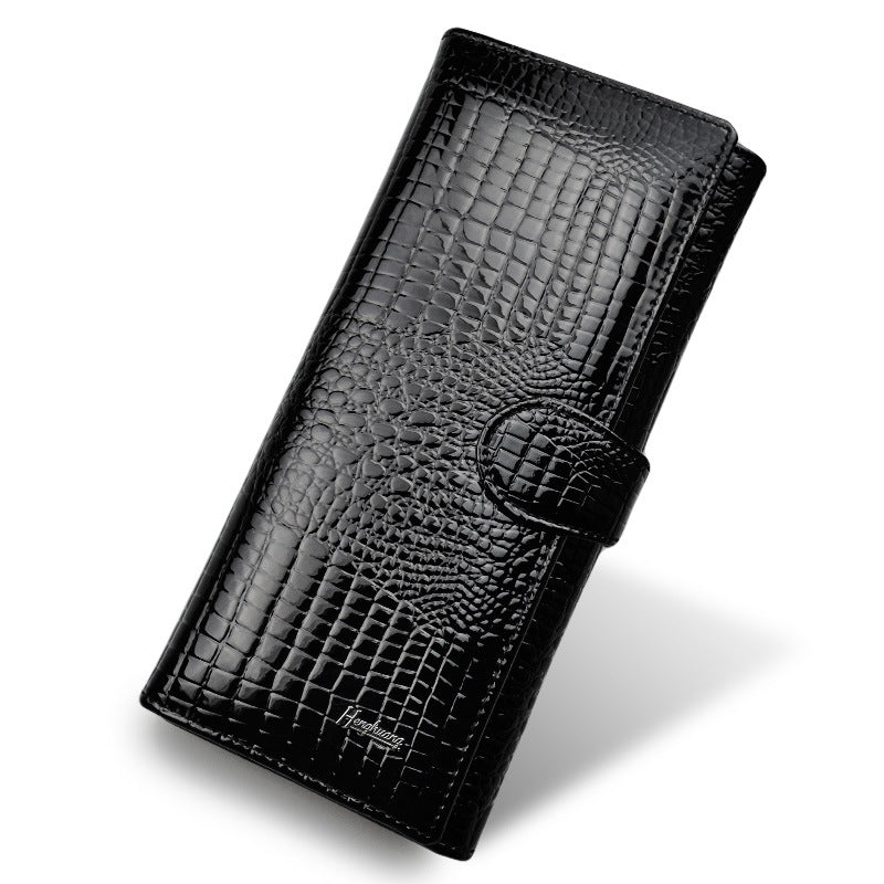 Crocodile Pattern Leather Wallet for Women with Genuine Cowhide Lining - Teleplus