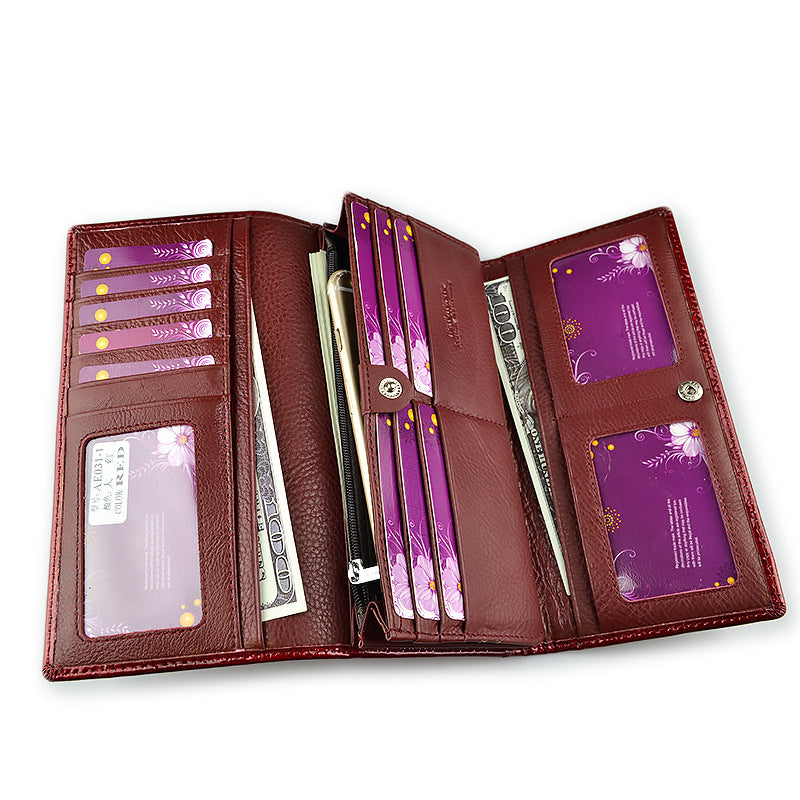 Crocodile Pattern Leather Wallet for Women with Genuine Cowhide Lining - Teleplus