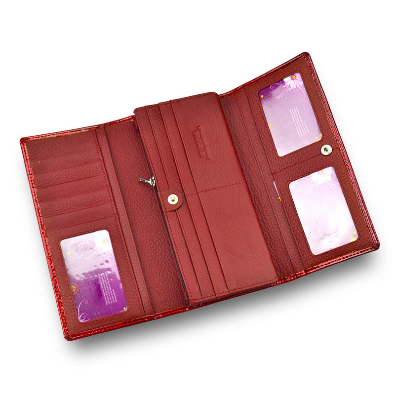 Crocodile Pattern Leather Wallet for Women with Genuine Cowhide Lining - Teleplus