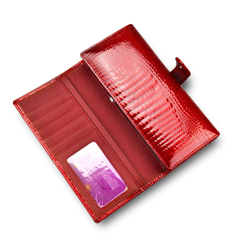 Crocodile Pattern Leather Wallet for Women with Genuine Cowhide Lining - Teleplus