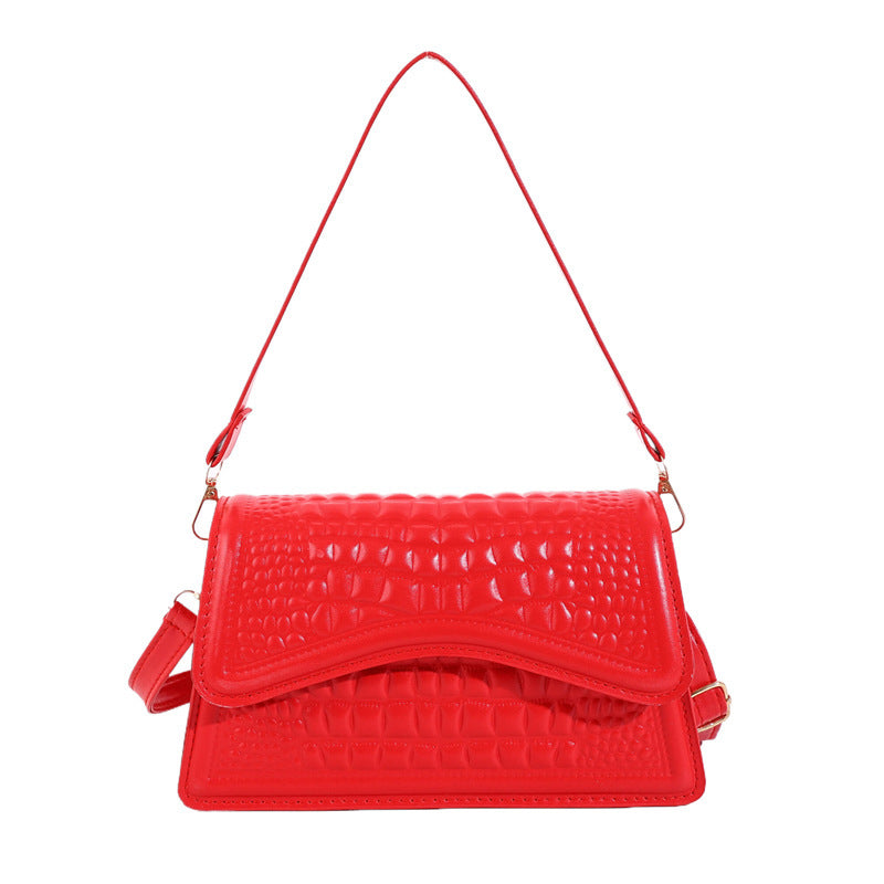 Crocodile Pattern PU Leather Handbag Medium Hard Shoulder Tote with Phone Pocket - Bag