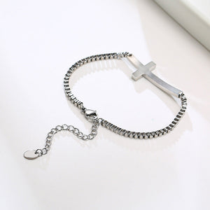 Cross Box Chain Bracelet Steel Color For Women - Cross Box Chain Bracelet in Steel Color for Women