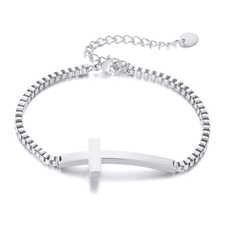 Cross Box Chain Bracelet Steel Color For Women - Cross Box Chain Bracelet in Steel Color for Women