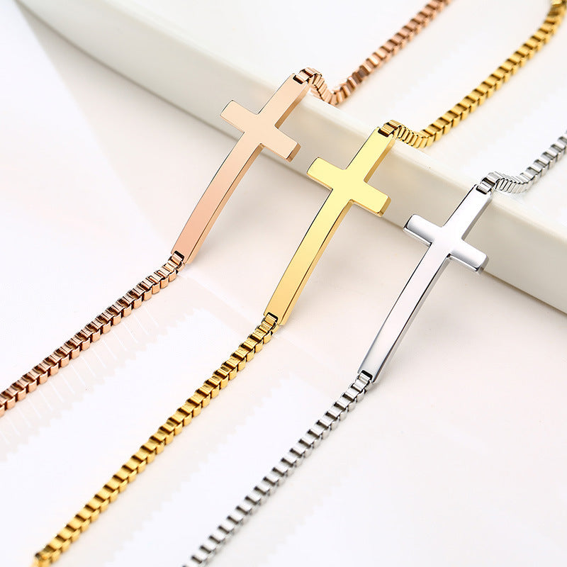 Cross Box Chain Bracelet Steel Color For Women - Cross Box Chain Bracelet in Steel Color for Women