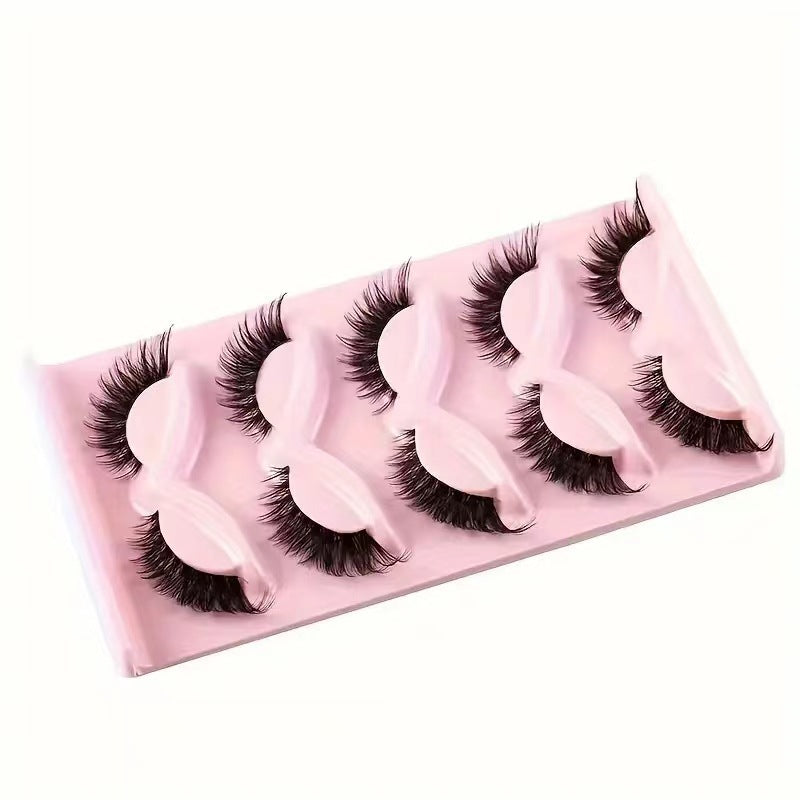 Cross Cat Eye False Eyelashes 5 Pairs Artificial Fiber for Natural Look - cross cat eye false