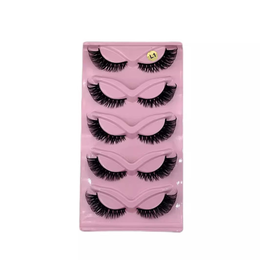 Cross Cat Eye False Eyelashes 5 Pairs Artificial Fiber for Natural Look - cross cat eye false