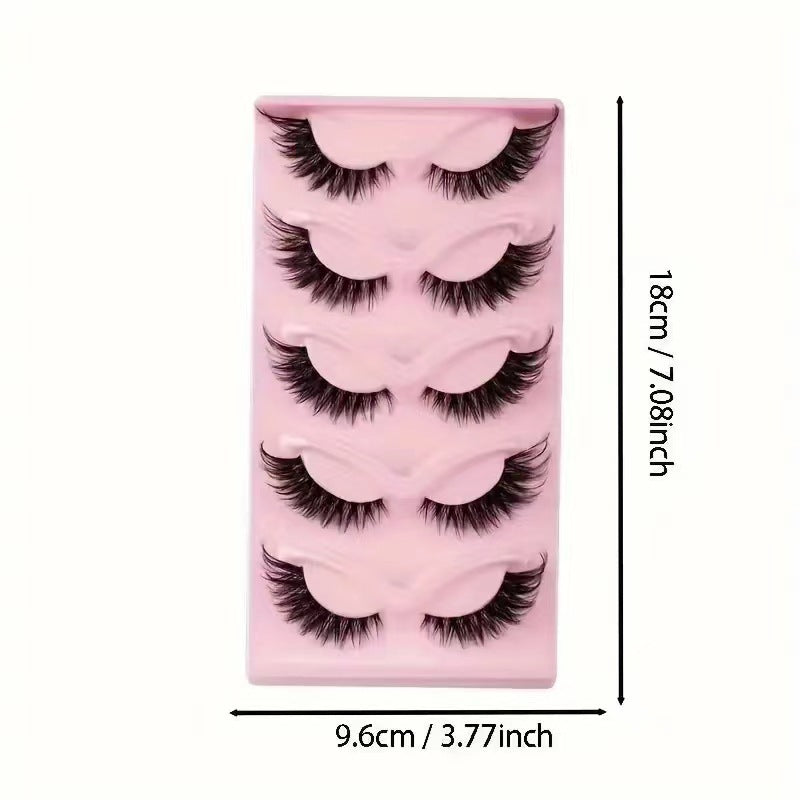 Cross Cat Eye False Eyelashes 5 Pairs Artificial Fiber for Natural Look - cross cat eye false