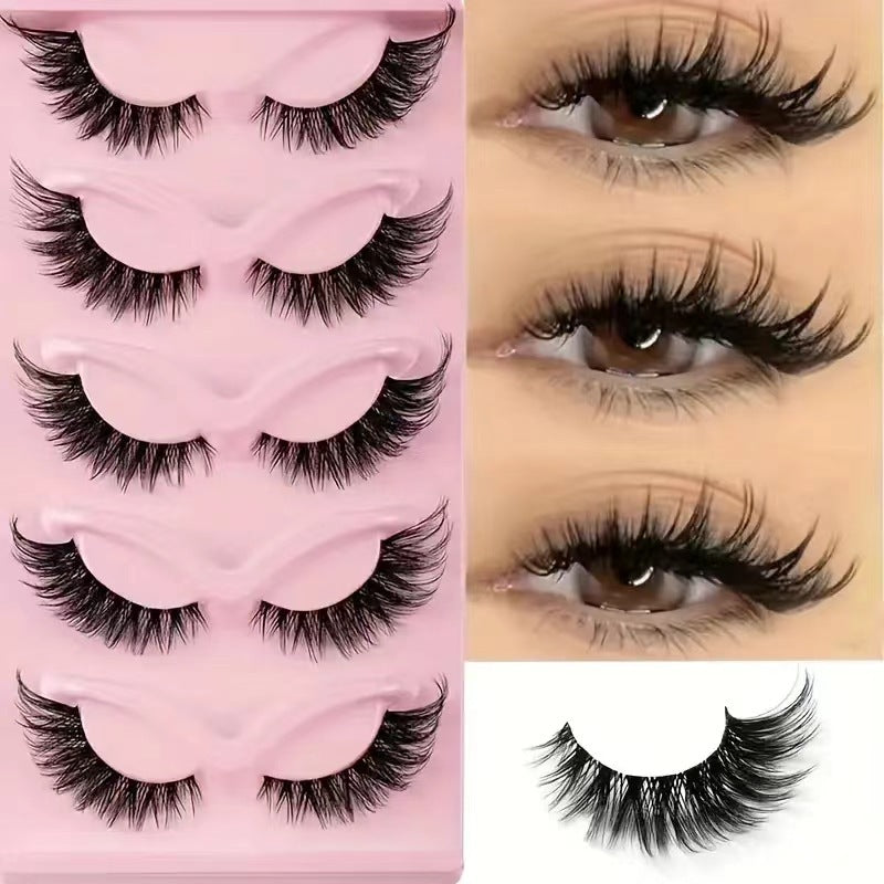 Cross Cat Eye False Eyelashes 5 Pairs Artificial Fiber for Natural Look - cross cat eye false