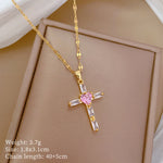 Unisex Stainless Steel Cross Light Pendant Necklace with Copper Chain in the United States - Full Diamond united states