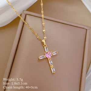 Unisex Stainless Steel Cross Light Pendant Necklace with Copper Chain in the United States - Full Diamond united states