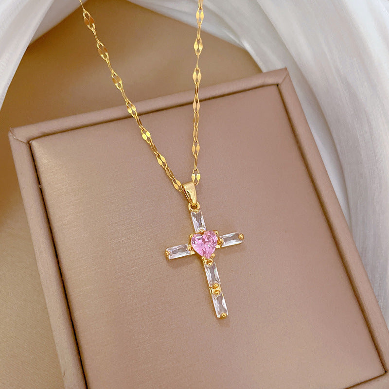 Cross Light Luxury Temperament Gorgeous Full Diamond Necklace - Cross Light Full Diamond Necklace in Stainless Steel