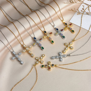 Color Zircon Pendant with Micro Inlaid for Female Jewelry - Cross Necklace micro inlaid color zircon pendant