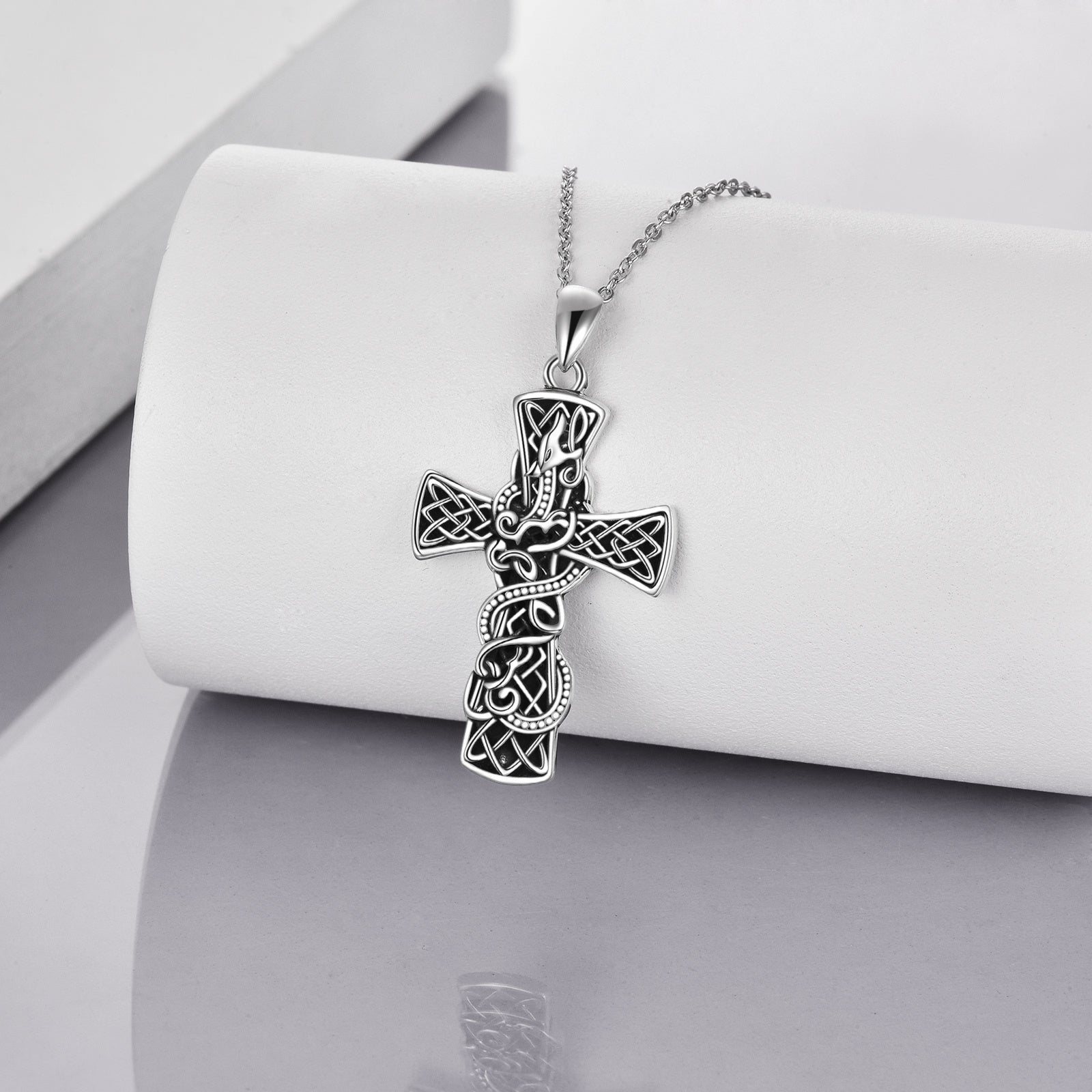 Cross Necklace Sterling Silver Cross Faith Celtic Dragon Jewelry for Women Men - Celtic Dragon Cross Necklace for Brave