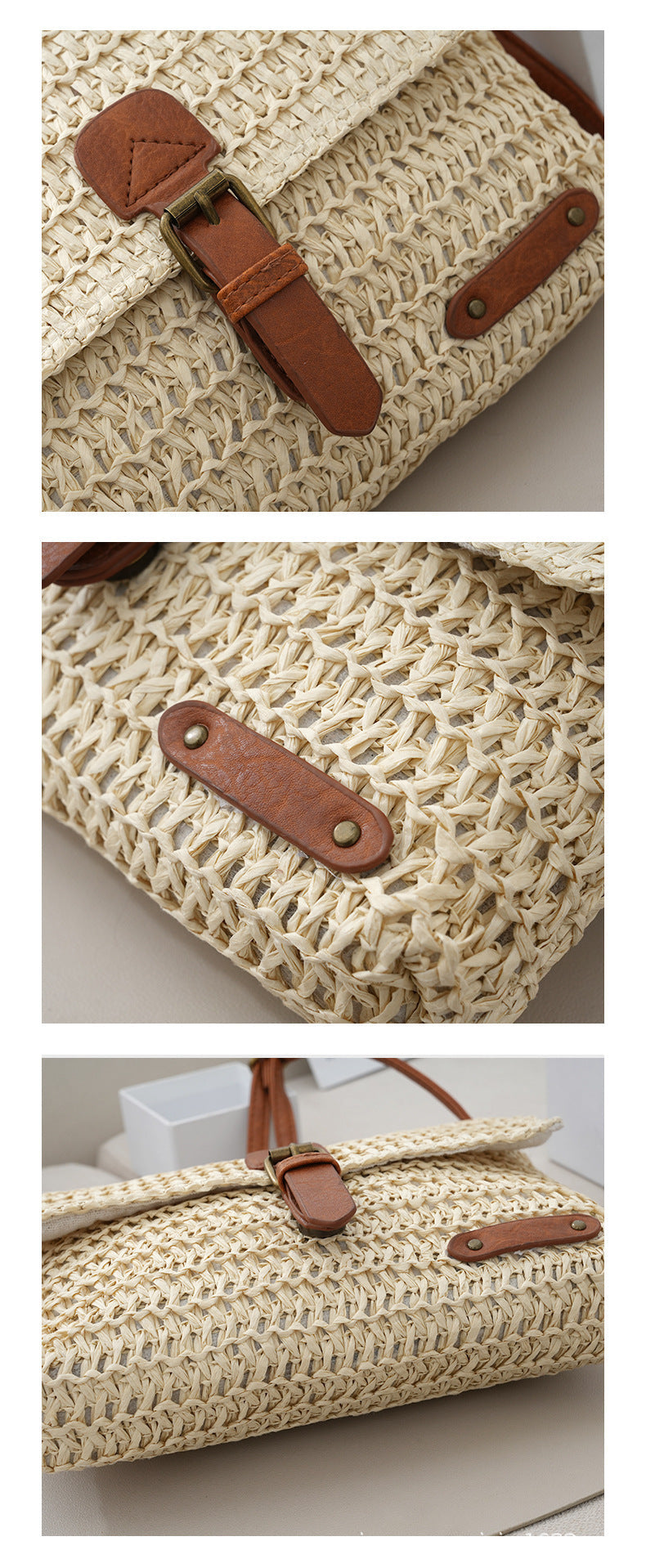 Crossbody Straw Bag for Summer Beach Travel and Leisure Trips - Teleplus summer beach travel crossbody straw bag