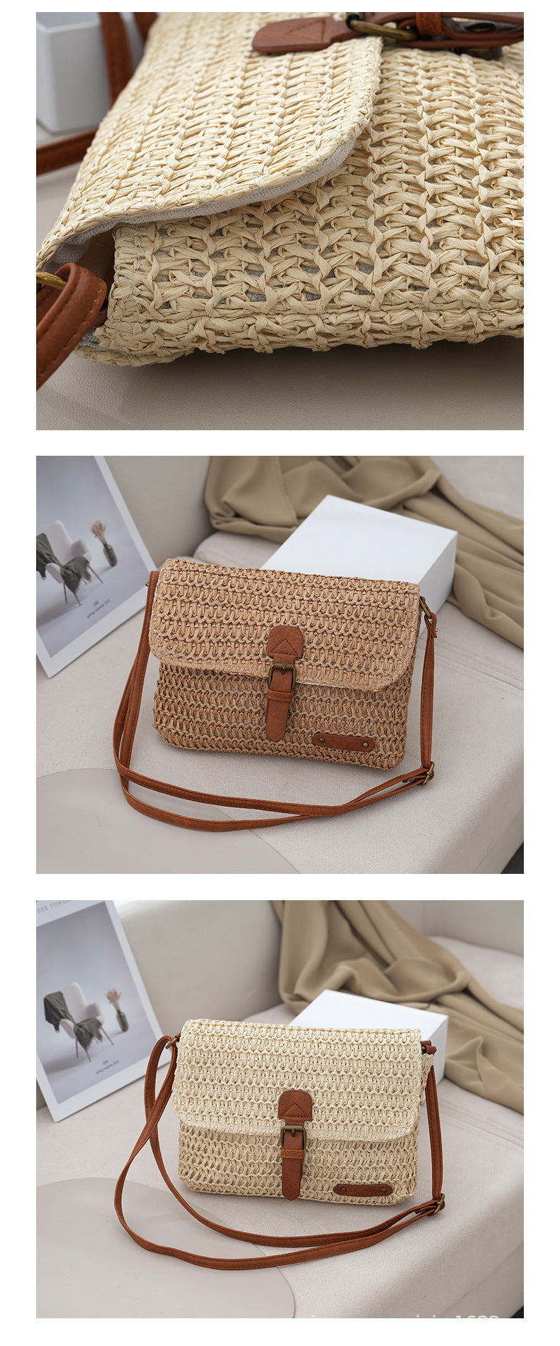Crossbody Straw Bag for Summer Beach Travel and Leisure Trips - Teleplus summer beach travel crossbody straw bag