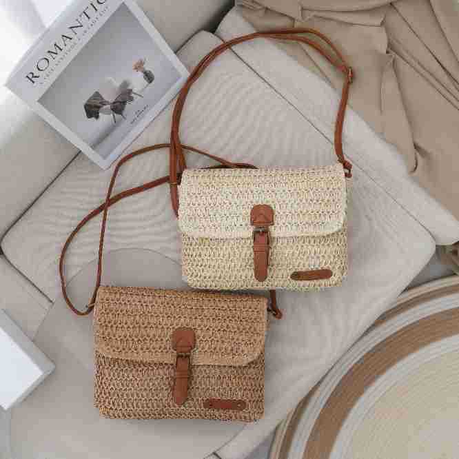 Crossbody Straw Bag for Summer Beach Travel and Leisure Trips - Teleplus summer beach travel crossbody straw bag