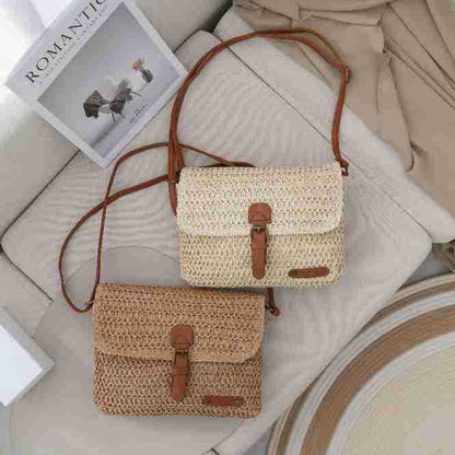 Crossbody Straw Bag for Summer Beach Travel and Leisure Trips - Teleplus summer beach travel crossbody straw bag
