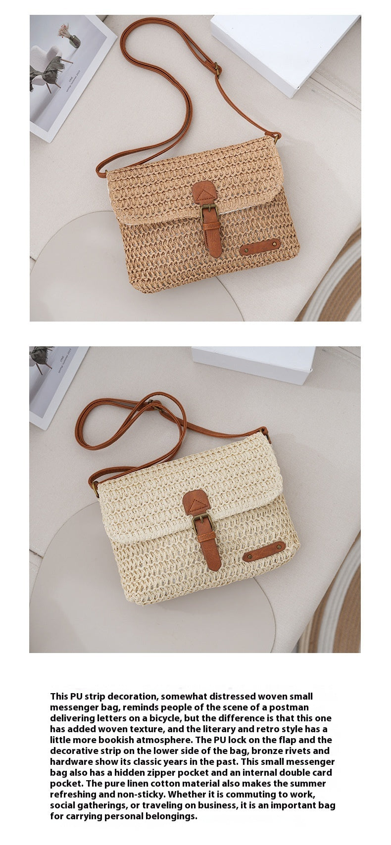 Crossbody Straw Bag for Summer Beach Travel and Leisure Trips - Teleplus summer beach travel crossbody straw bag