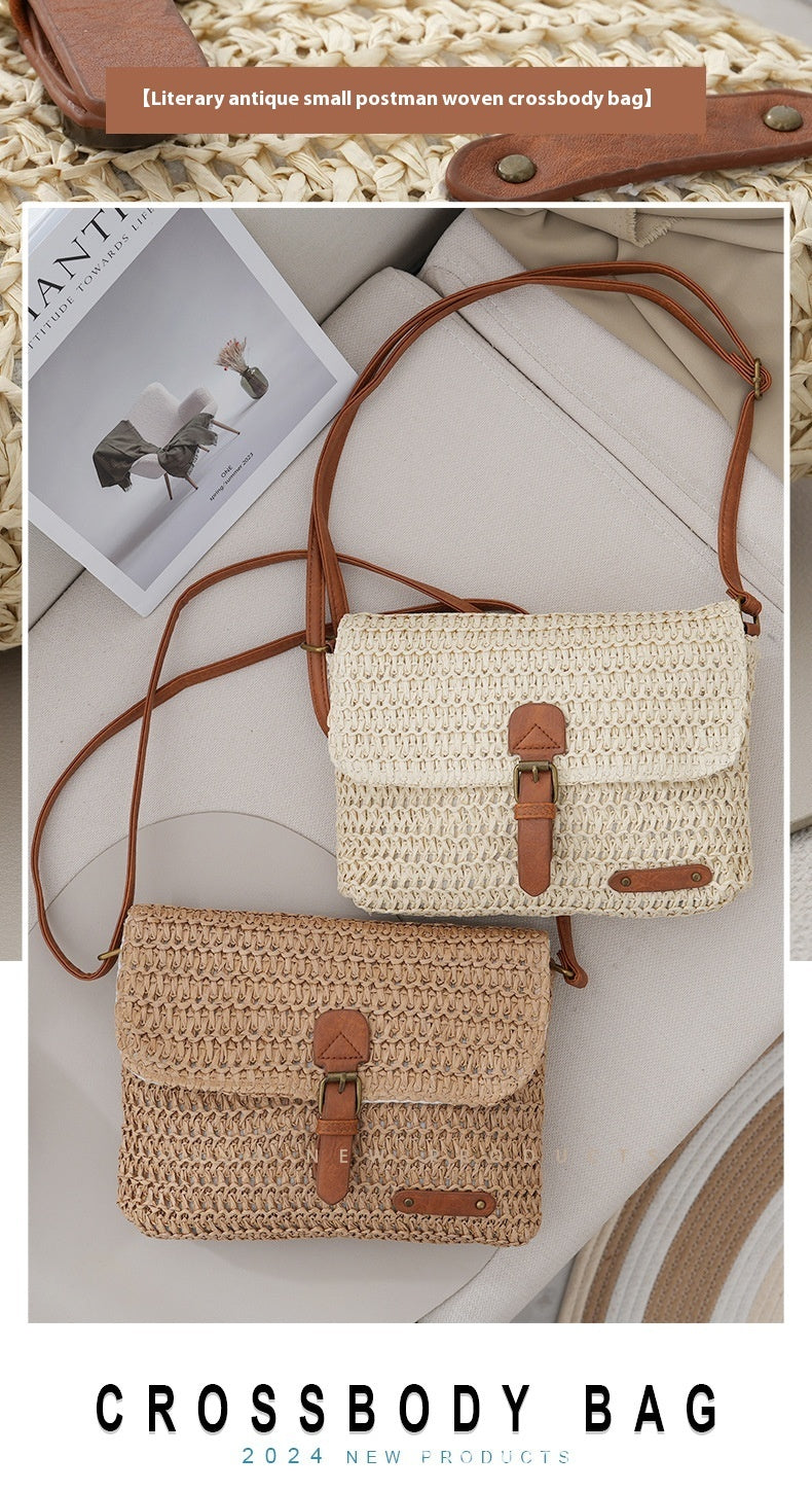 Crossbody Straw Bag for Summer Beach Travel and Leisure Trips - Teleplus summer beach travel crossbody straw bag