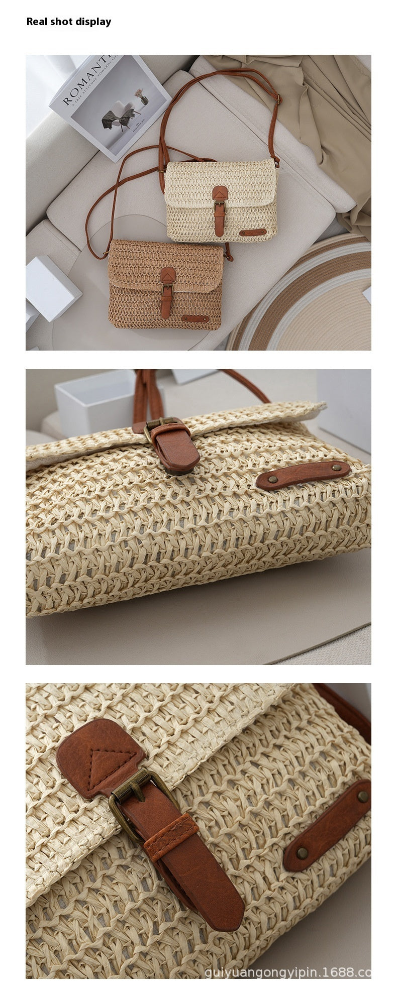 Crossbody Straw Bag for Summer Beach Travel and Leisure Trips - Teleplus summer beach travel crossbody straw bag