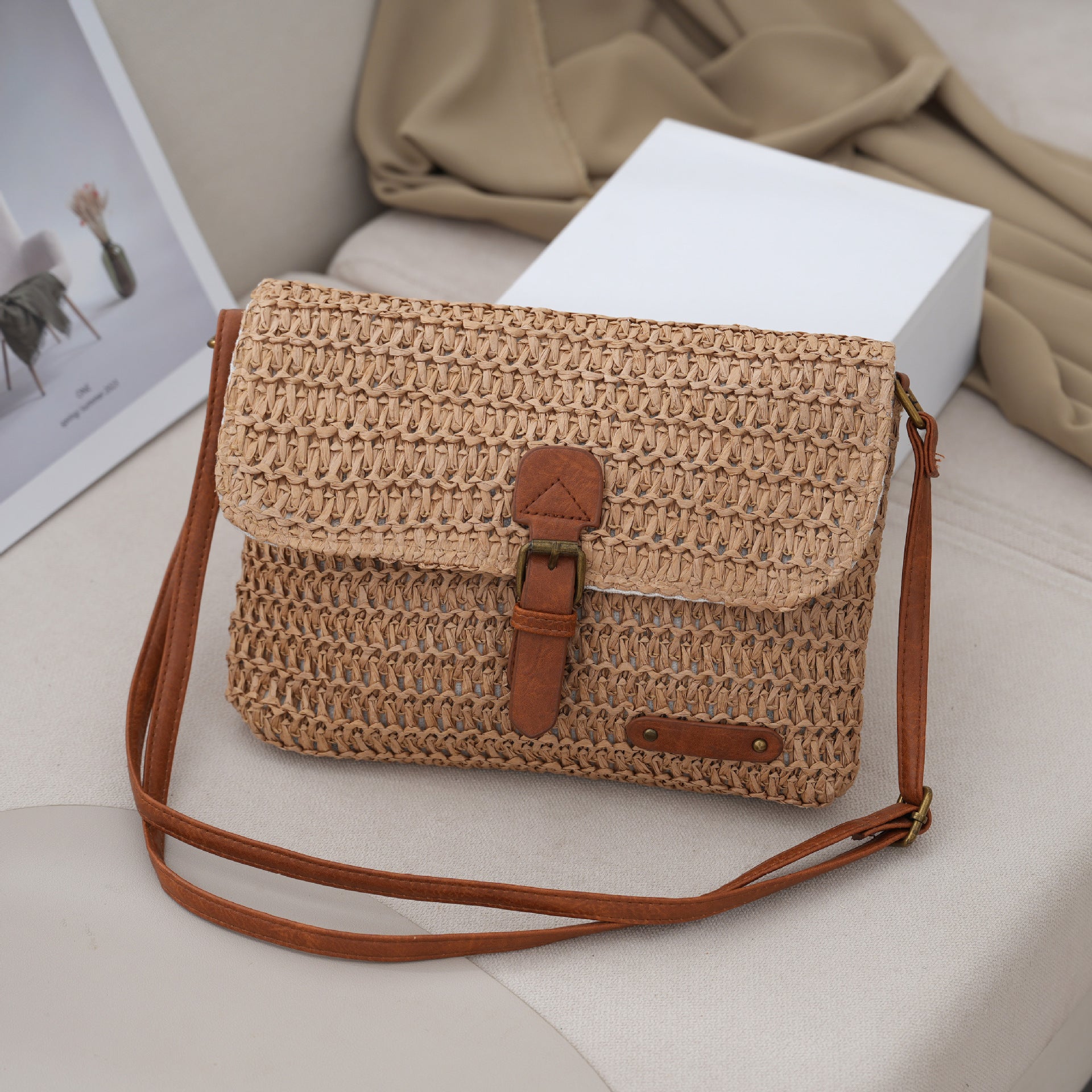 Crossbody Straw Bag for Summer Beach Travel and Leisure Trips - Teleplus summer beach travel crossbody straw bag