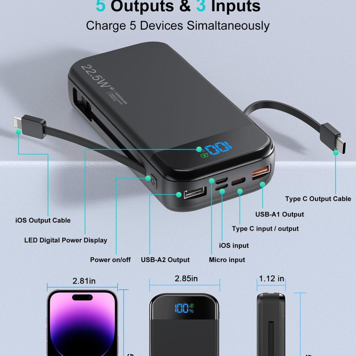 Custom Power Bank Personalization Black Orange Pink Cyan White Colors - Teleplus Multiple power bank customization