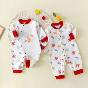 Cute Baby Printed Cotton Jumpsuit - Adorable Cute Baby Jumpsuit with Diagonal Buckle Fun