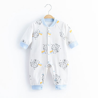 Cute Baby Printed Cotton Jumpsuit - Adorable Cute Baby Jumpsuit with Diagonal Buckle Fun