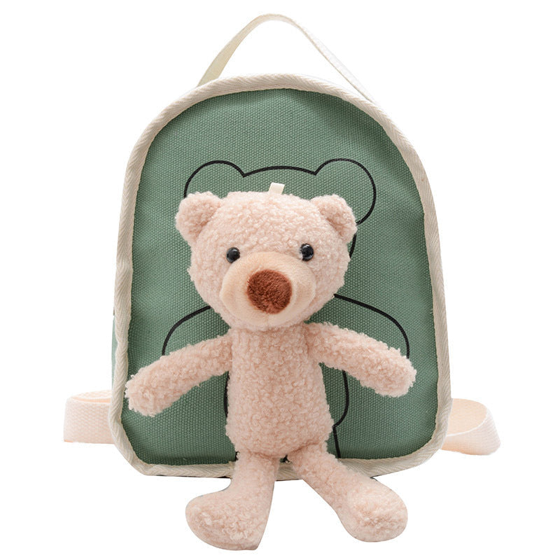 Cute Bear Doll Mini Canvas Kindergarten Backpack - Adorable Bear Doll Bag for Tiny Trouble Makers