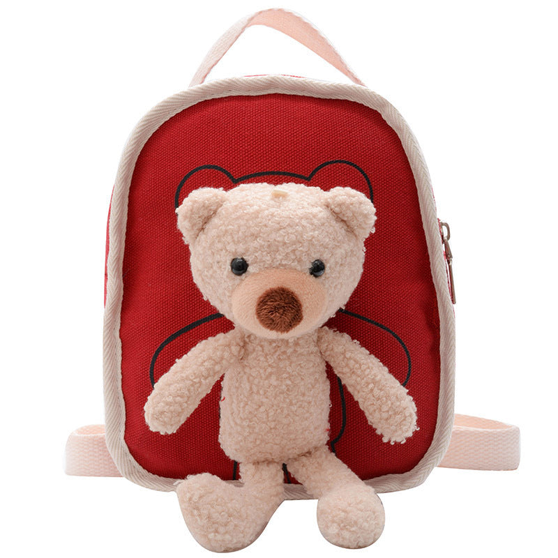 Cute Bear Doll Mini Canvas Kindergarten Backpack - Adorable Bear Doll Bag for Tiny Trouble Makers