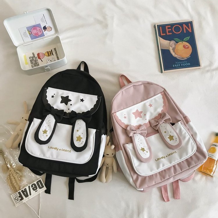 Cute Bunny Ears Bowknot Backpack Student - Hoppy Style with Cute Bunny Ears Backpack