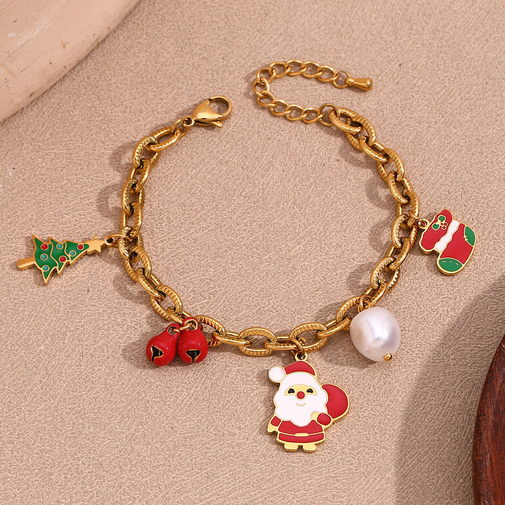 Cute Cartoon Santa Claus Socks Bracelet with Electroplated Big O-shaped Chain - Teleplus santa claus socks cute cartoon