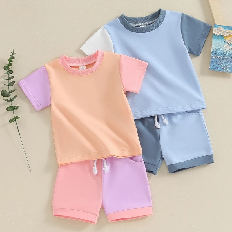 Color Matching Cotton Two-Piece Set for Kids in United States and CHF CH - T-Shirt Shorts Tiny Trendsetters united