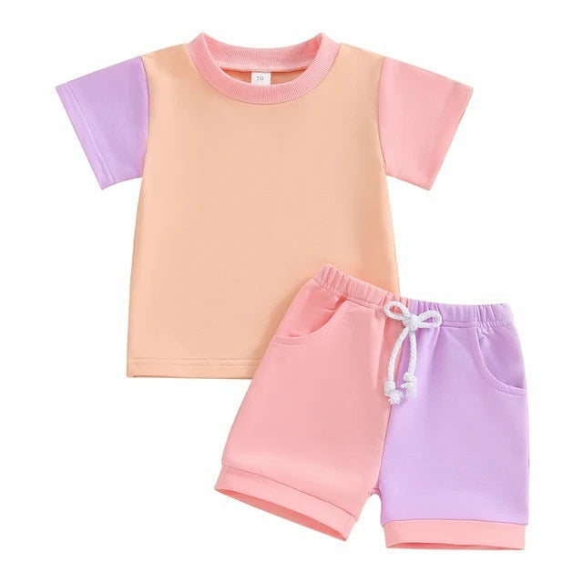 Color Matching Cotton Two-Piece Set for Kids in United States and CHF CH - T-Shirt Shorts Tiny Trendsetters united