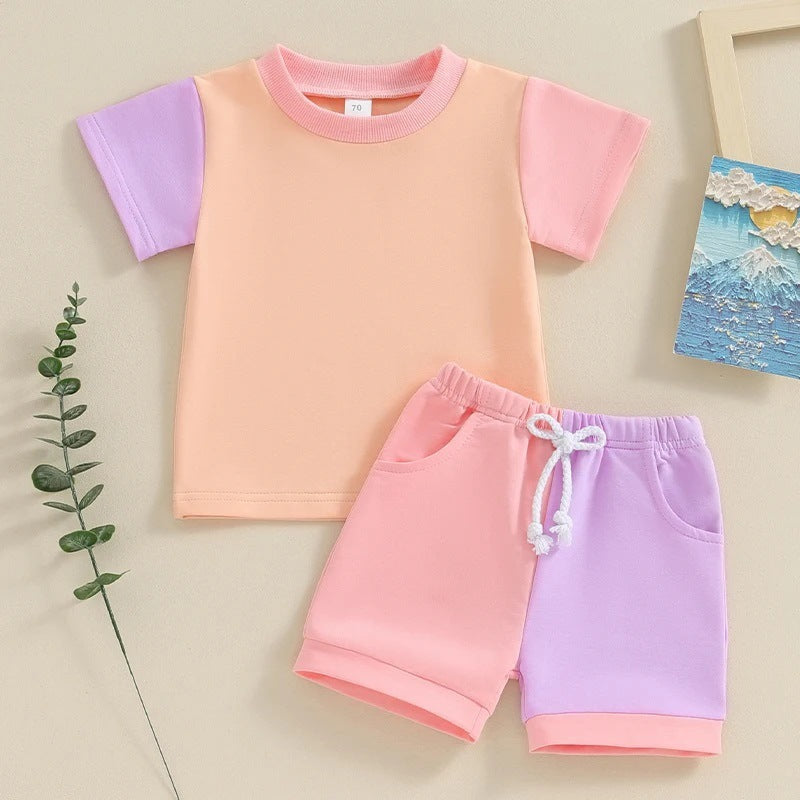 Color Matching Cotton Two-Piece Set for Kids in United States and CHF CH - T-Shirt Shorts Tiny Trendsetters united