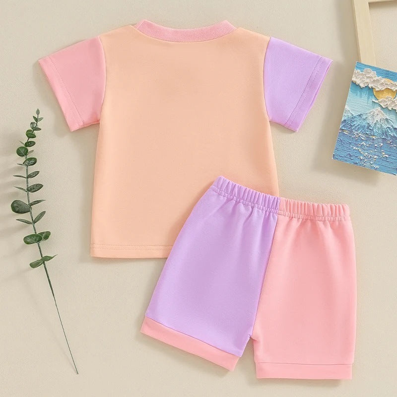 Color Matching Cotton Two-Piece Set for Kids in United States and CHF CH - T-Shirt Shorts Tiny Trendsetters united