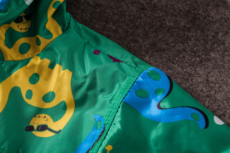 Cute Dinosaur Windproof Rainproof Jacket for Kids 3-8 Years - cute dinosaur windproof rainproof jacket